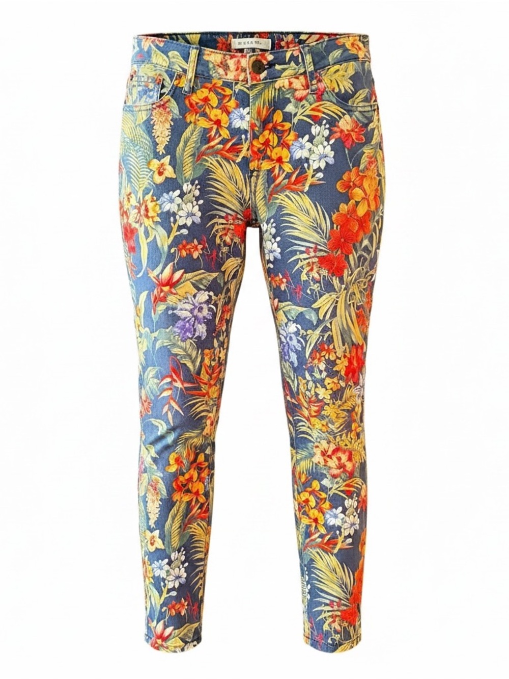 Tommy Bahama Tropical Navy/ Colorful Floral Skinny Ankle 5 Pocket Jeans sz 31x28